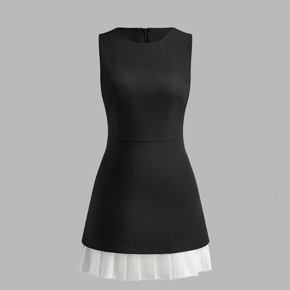 Commense Two-Tone Sleeveless Pleated Short Dress - Picture 2 of 12